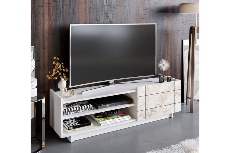 Ulica Tv-bänk 140 cm Dörr + 3 Hyllor - Vit - Möbler - Tv möbel & mediamöbel - TV bänk & mediabänk