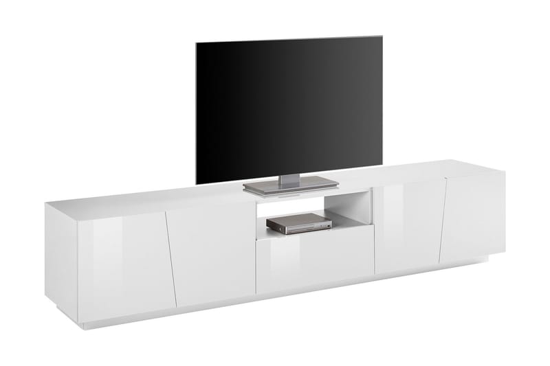 Vegia Tv-bänk 220 cm 4 Dörrar + Låda - Vit Högglans - Möbler - Tv möbel & mediamöbel - TV bänk & mediabänk