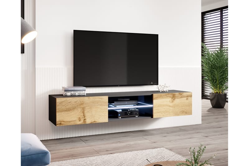 Vigia Glass Tv-bänk 180x40x30 cm - Glas/Svart/Ekfärg - Möbler - Tv möbel & mediamöbel - TV bänk & mediabänk