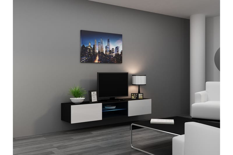 Vigia Glass Tv-bänk 180x40x30 cm - Glas/Svart/Vit Högglans - Möbler - Tv möbel & mediamöbel - TV bänk & mediabänk