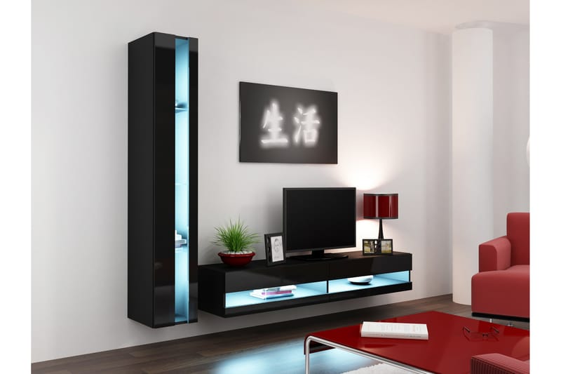 Vigia New Tv-bänk 140x40x30 cm - Svart/Svart Högglans - Möbler - Möbelset - Möbelset för vardagsrum