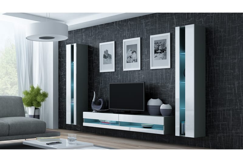 Vigia New Tv-bänk 180x40x30 cm - Grå/Vit Högglans - Möbler - Möbelset - Möbelset för vardagsrum