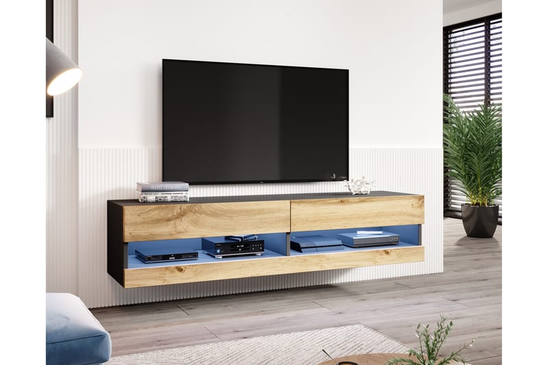 Vigia New Tv-bänk 180x40x30 cm - Svart/Ekfärg - Möbler - Tv möbel & mediamöbel - TV bänk & mediabänk
