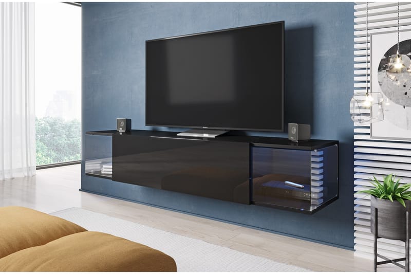 Vigia Sky Tv-bänk 160x40x30 cm - Svart/Svart Högglans - Möbler - Tv-möbler & mediamöbler - TV-bänk & mediabänk