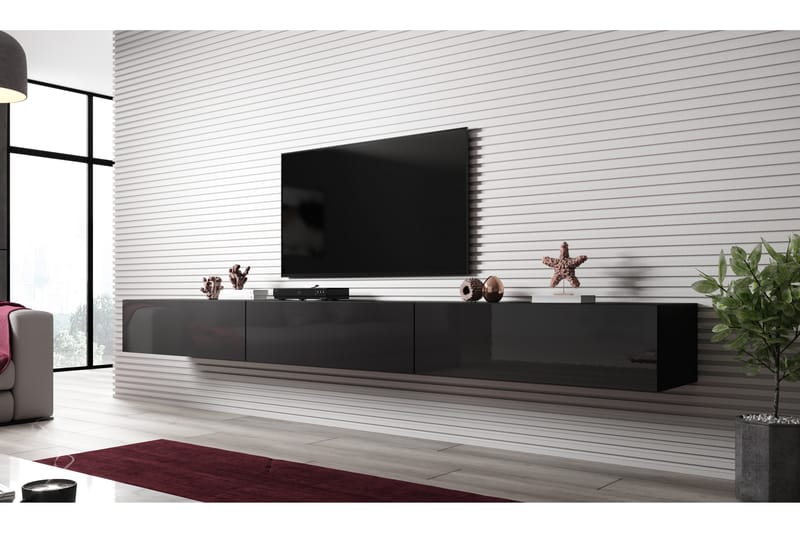 Vigia Slant Tv-bänk 300x40x30 cm - Svart/Svart Högglans - Möbler - Tv möbel & mediamöbel - TV bänk & mediabänk