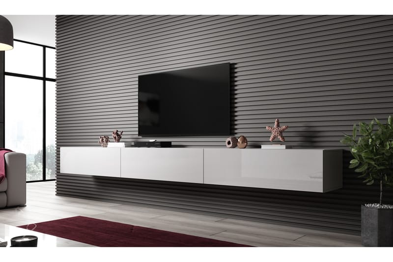 Vigia Slant Tv-bänk 300x40x30 cm - Vit/Vit Högglans - Möbler - Möbelset - Möbelset för vardagsrum