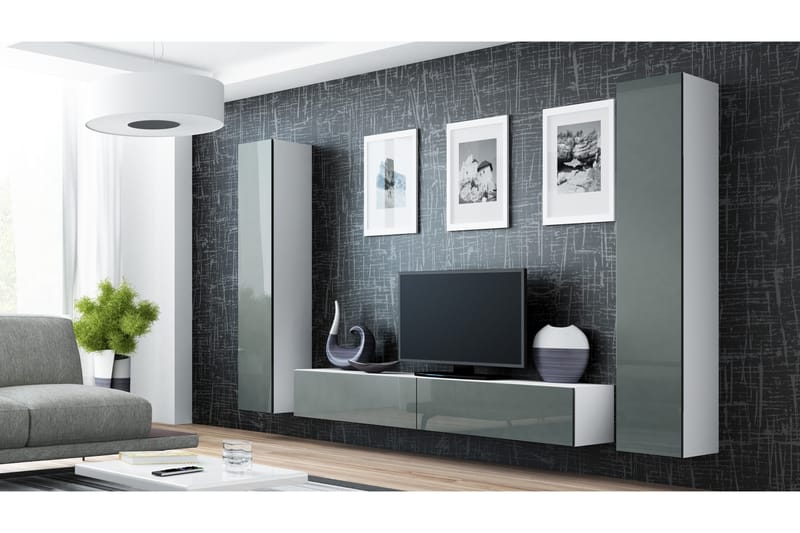 Vigia Tv-bänk 180x40x30 cm - Grå/Vit Högglans - Möbler - Tv möbel & mediamöbel - TV bänk & mediabänk