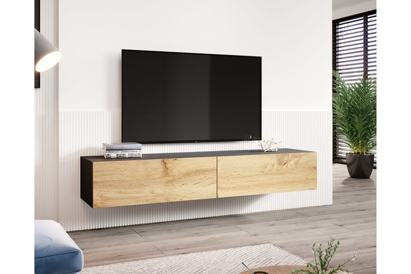 Vigia Tv-bänk 180x40x30 cm - Svart/Ekfärg - Möbler - Tv möbel & mediamöbel - TV bänk & mediabänk
