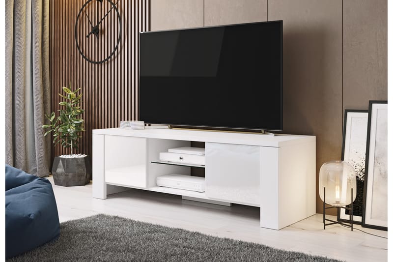 Westara Tv-bänk 130x42x42 cm - Vit/Vit Högglans - Möbler - Tv möbel & mediamöbel - TV bänk & mediabänk