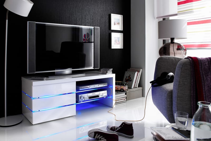 Zenya TV-bänk 110 cm Glas - Vit Högglans - Möbler - Tv-möbler & mediamöbler - TV-bänk & mediabänk