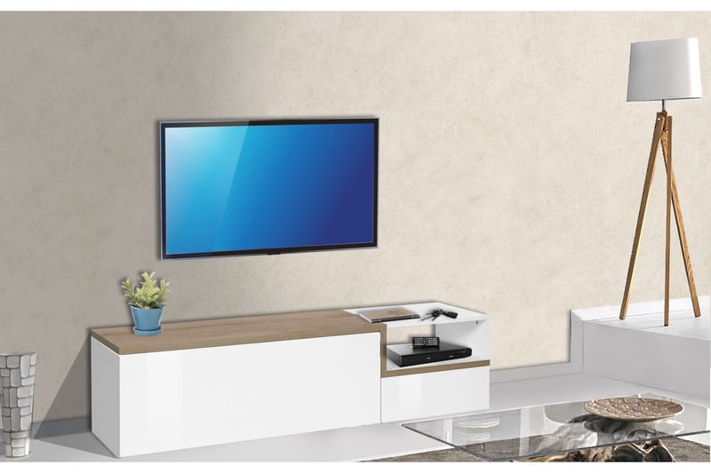 Zetera Tv-bänk 160 cm - Vit/Natur/Lönnfärg - Möbler - Tv-möbler & mediamöbler - TV-bänk & mediabänk