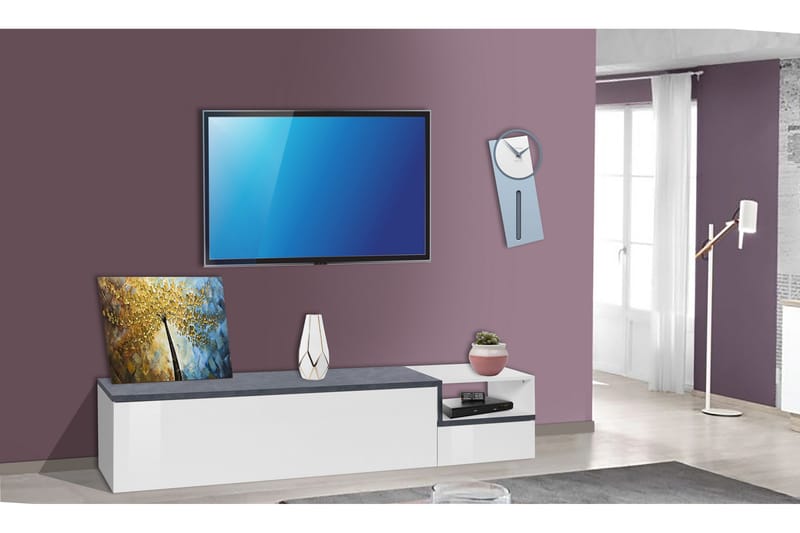 Zetera Tv-bänk 200 cm - Vit/Antracit - Möbler - Tv möbel & mediamöbel - TV bänk & mediabänk