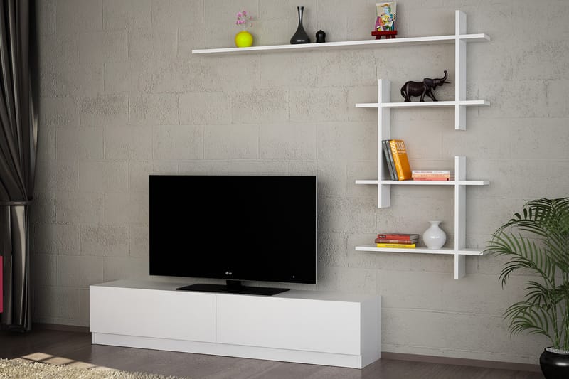 Alingca Tv-bänk med Vägghylla - Vit - Möbler - Tv-möbler & mediamöbler - TV-möbelset
