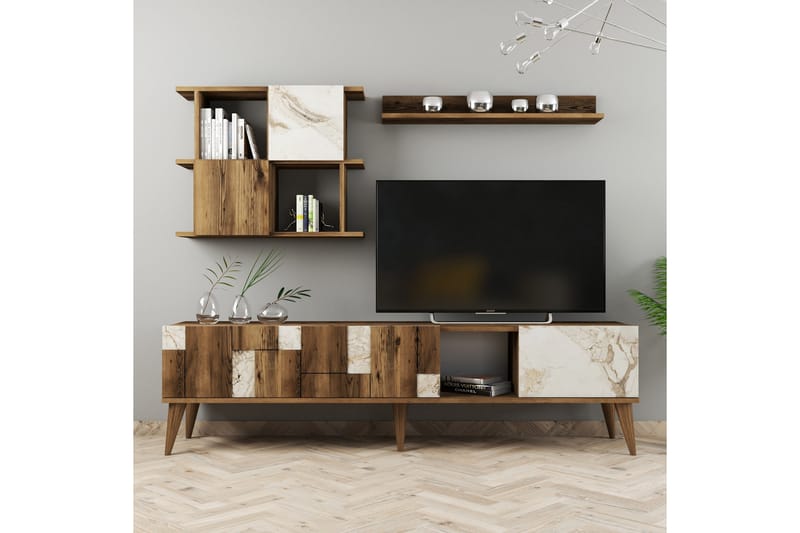 Alsacia Tv-möbelset 180 cm - Vit/Mörkbrun - Möbler - Tv möbel & mediamöbel - TV-möbelset