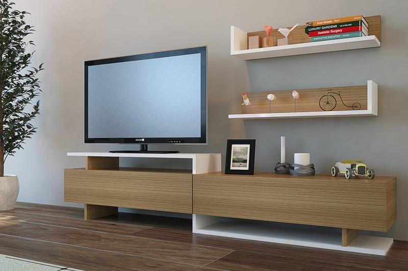 Ayaze Tv-bänk - Vit/Brun - Möbler - Tv möbel & mediamöbel - TV-möbelset