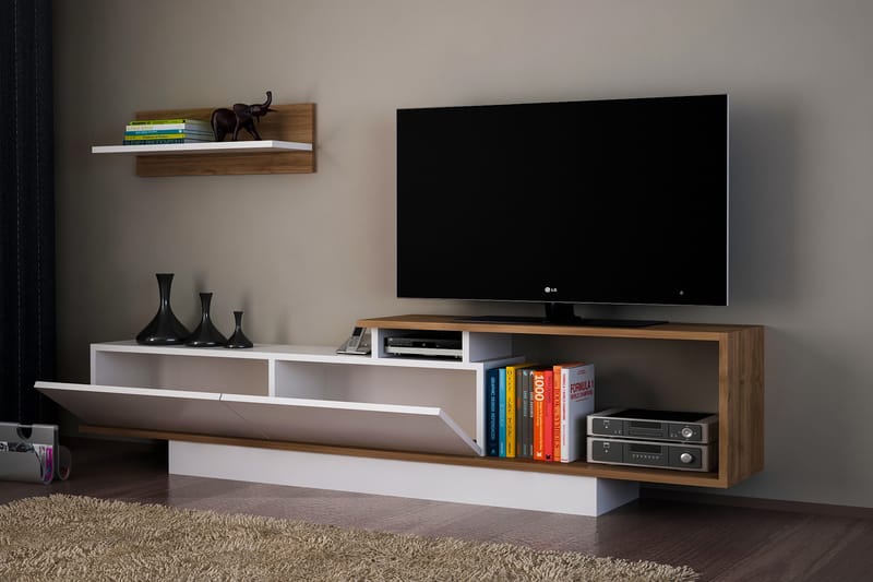 Azoula Tv-bänk - Vit/Valnöt - Möbler - Tv möbel & mediamöbel - TV-möbelset