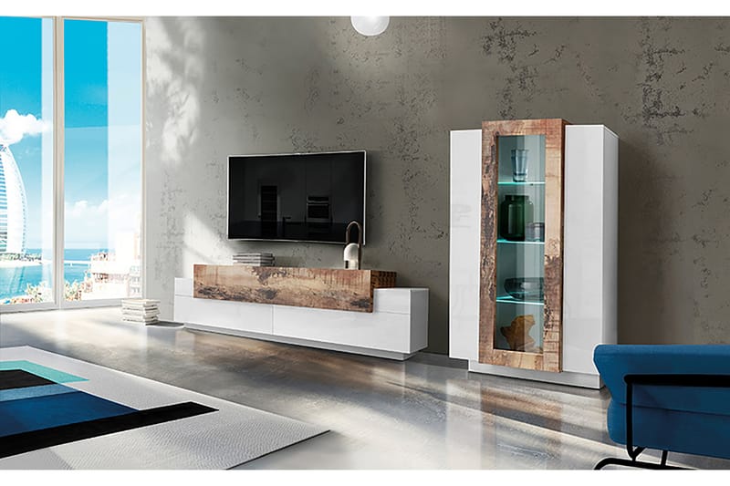 Coran Tv-möbelset 280x121 cm - Glas/Vit/Natur/Lönnfärg - Möbler - Tv-möbler & mediamöbler - TV-möbelset