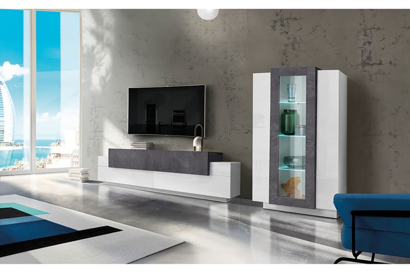 Coran Tv-möbelset 280x121 cm - Glas/Vit/Svart - Möbler - Tv möbel & mediamöbel - TV-möbelset