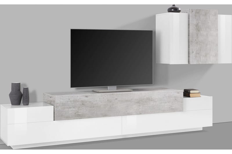 Coran Tv-möbelset 330x180 cm - Vit/Betonggrå - Möbler - Tv möbel & mediamöbel - TV-möbelset