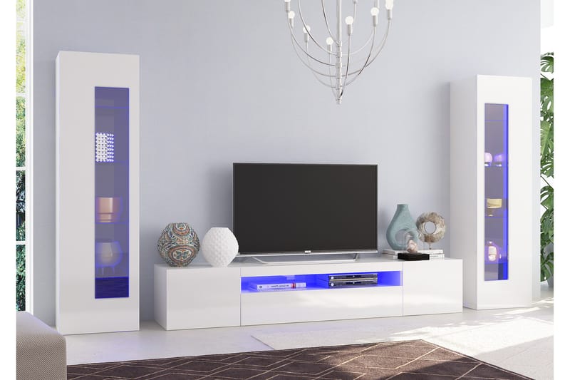 Daiquiria Tv-möbelset 290x162 cm - Glas/Vit Högglans - Förvaring - Skåp - Vitrinskåp