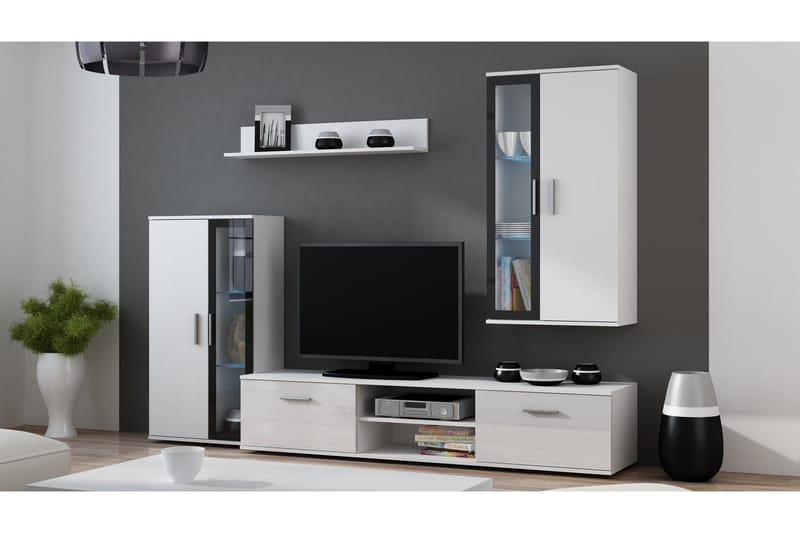 Dorana Tv-möbelset 240x42x190 cm - Glas/Vit - Möbler - Tv möbel & mediamöbel - TV-möbelset