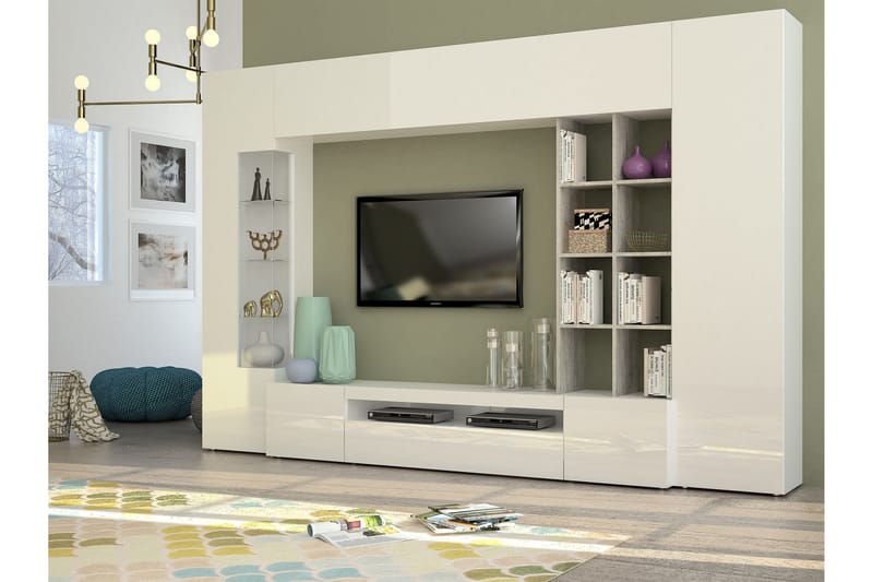Egypta Tv-möbelset 290x191 cm - Glas/Vit/Betonggrå - Möbler - Tv-möbler & mediamöbler - TV-möbelset