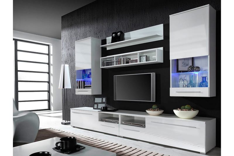 Hilts TV-möbelset 260x190 cm LED-belysning - Vit/Högglans/Blå LED - Möbler - Tv-möbler & mediamöbler - TV-möbelset