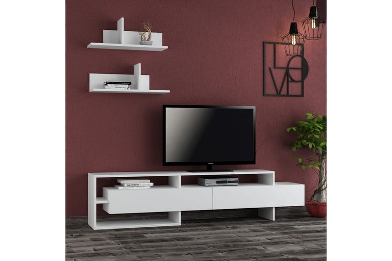 Homitis Tv-bänk med Vägghyllor - Vit - Möbler - Tv möbel & mediamöbel - TV-möbelset
