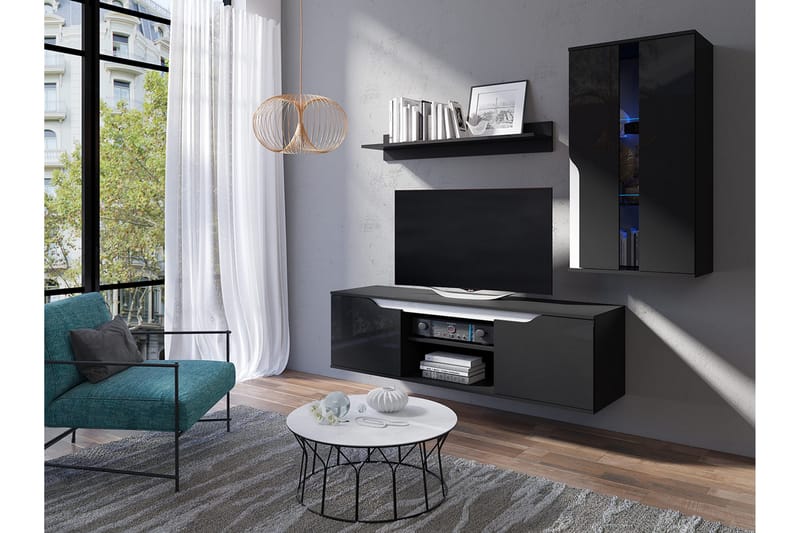 Lanco TV-möbelset - Svart/Vit Led-Belysning - Möbler - Tv möbel & mediamöbel - TV-möbelset