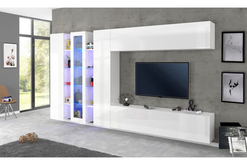 Maruskia Tv-möbelset 380x180 cm - Glas/Vit Högglans - Möbler - Tv möbel & mediamöbel - TV-möbelset