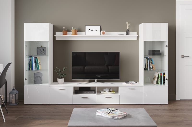 Mellon Tv-Möbelset 41x260 cm - Glas/Vit - Möbler - Tv möbel & mediamöbel - Mediastativ & väggfäste - Väggfäste TV & stativ TV