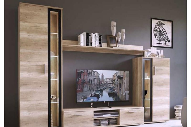 Olerum TV-möbelset - Ek/Svart/Led-Belysning - Möbler - Tv möbel & mediamöbel - TV-möbelset