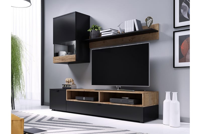 Pat TV-möbelset & LED 175x39x180 cm - Trä/natur/Svart - Möbler - Tv möbel & mediamöbel - TV-möbelset