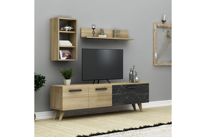Pega Messina Tv-möbelset 140 cm - Blå/Natur/Svart/Brun - Möbler - Tv-möbler & mediamöbler - TV-möbelset