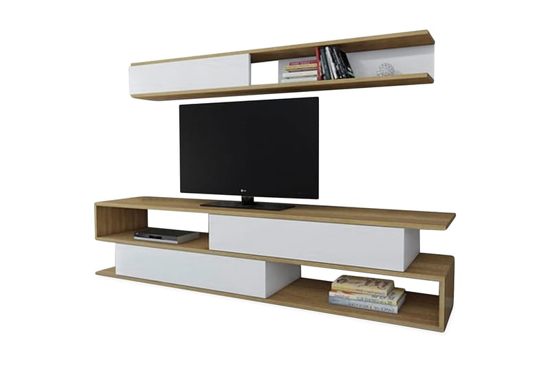 Simsaur Tv-bänk med Hylla - Vit/Teak - Möbler - Tv möbel & mediamöbel - TV-möbelset