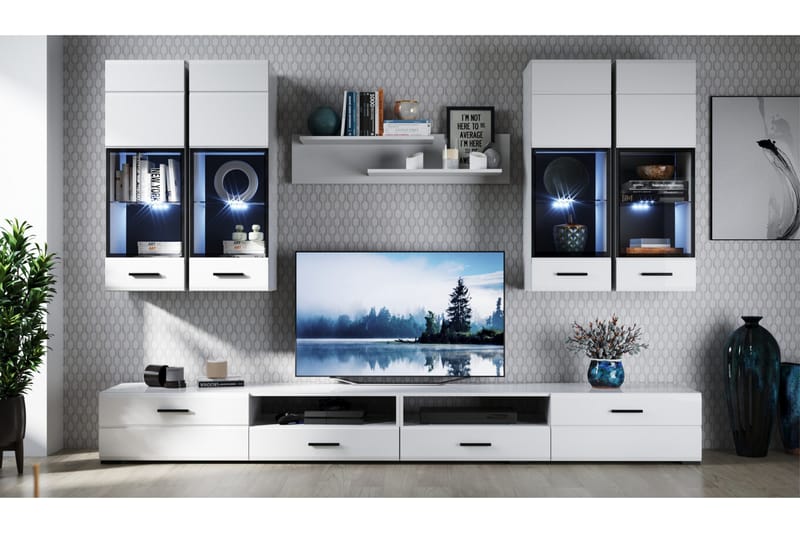Skagway Tv-möbelset 280x46x193 cm - Vit/Vit Högglans - Möbler - Tv möbel & mediamöbel - TV-möbelset