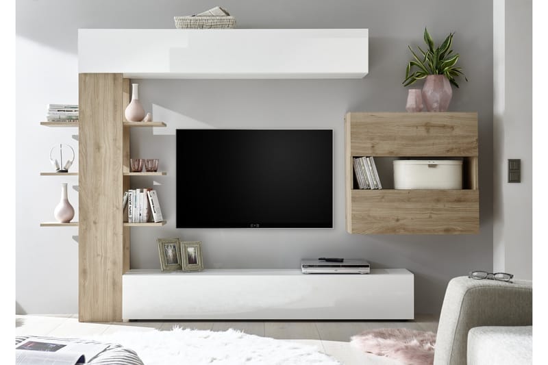 Sorano Elegant TV-möbelset 295 cm - Vit/Trä/Natur - Möbler - Tv möbel & mediamöbel - TV-möbelset
