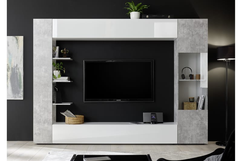 Sorano Modern TV-möbelset 295 cm - Vit/Grå - Möbler - Tv möbel & mediamöbel - Mediastativ & väggfäste - Väggfäste TV & stativ TV