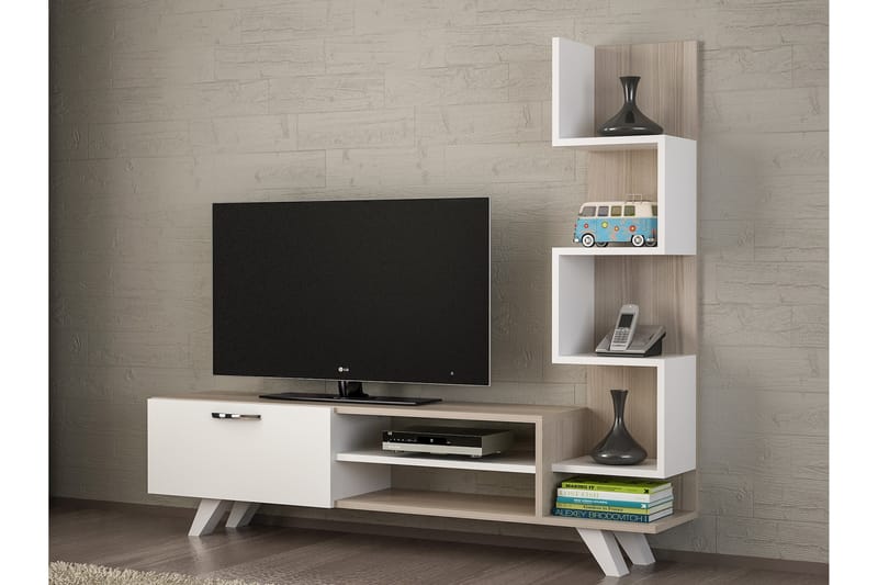 Sqandie Tv-bänk med Sidobokhylla - Vit - Möbler - Tv-möbler & mediamöbler - TV-möbelset
