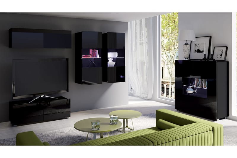 Tessan TV-möbelset & vitrinskåp - Svart/Blå Led-Belysning - Möbler - Tv-möbler & mediamöbler - TV-bänk & mediabänk