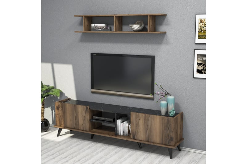 TV-möbelset 34x180 cm 2 Skåp - Mörk valnöt - Möbler - Tv möbel & mediamöbel - TV-möbelset