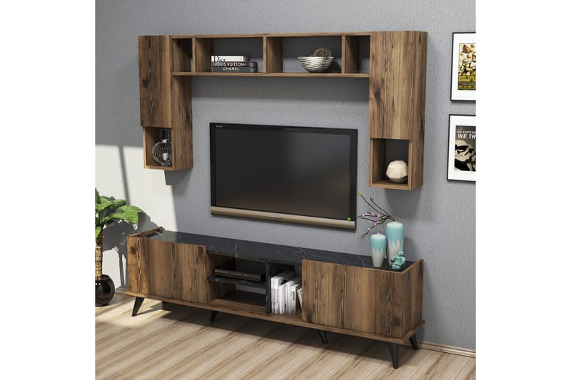 TV-möbelset 34x180 cm 4 Skåp - Valnöt/Svart - Möbler - Tv-möbler & mediamöbler - TV-möbelset