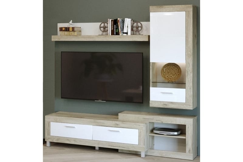 Ulten Tv-möbelset 195x52,3x196 cm - Grå/Vit Högglans - Möbler - Tv möbel & mediamöbel - TV-möbelset