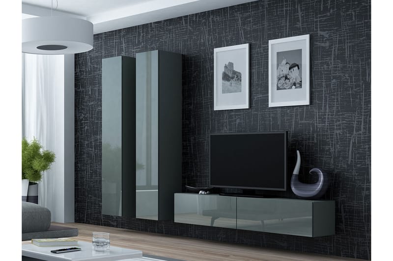 Vasil TV-möbelset 220x40x180 cm - Svart/Grå - Möbler - Tv möbel & mediamöbel - TV-möbelset