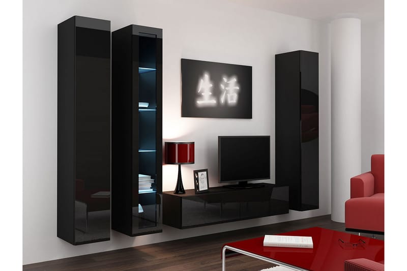 Vasil TV-möbelset 260x40x180 cm - Svart/Vit - Möbler - Tv-möbler & mediamöbler - TV-möbelset