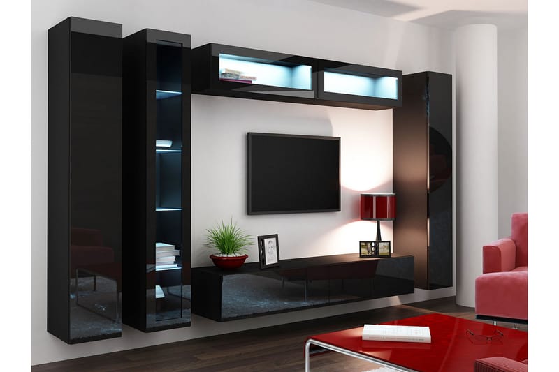 Vasil TV-möbelset 300x40x180 cm - Röd/Vit - Möbler - Tv möbel & mediamöbel - TV-möbelset