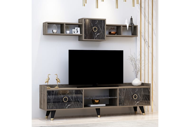 Velimel Tv-möbelset 180 cm - Natur/Svart - Möbler - Tv-möbler & mediamöbler - TV-bänk & mediabänk