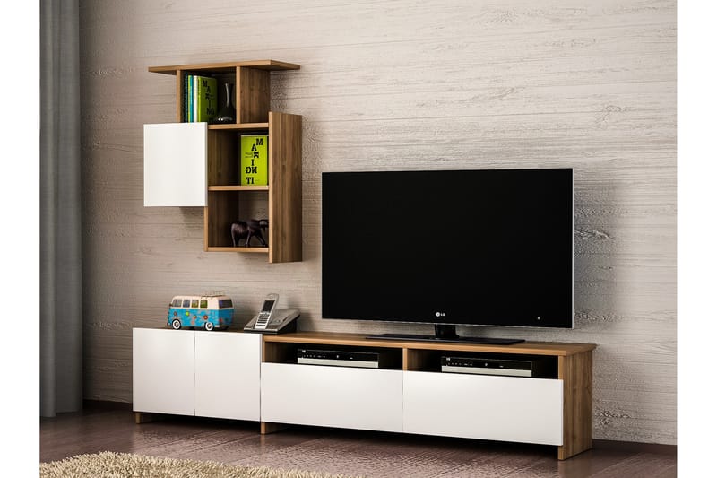 Winvar Tv-bänk med Vägghylla - Valnöt/Vit - Möbler - Tv-möbler & mediamöbler - TV-möbelset