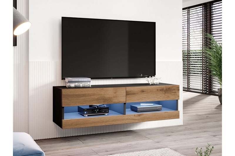 Narbonne Tv-skåp 140 cm Vit LED - Natur/Svart - Möbler - TV- & Mediamöbler - TV-skåp