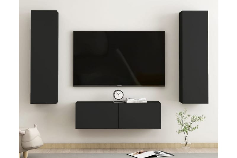 TV-skåp 3 delar svart spånskiva - Svart - Möbler - Tv möbel & mediamöbel - TV skåp